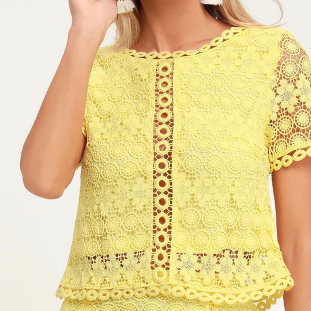 SWEET STYLE YELLOW CROCHET LACE TOP
